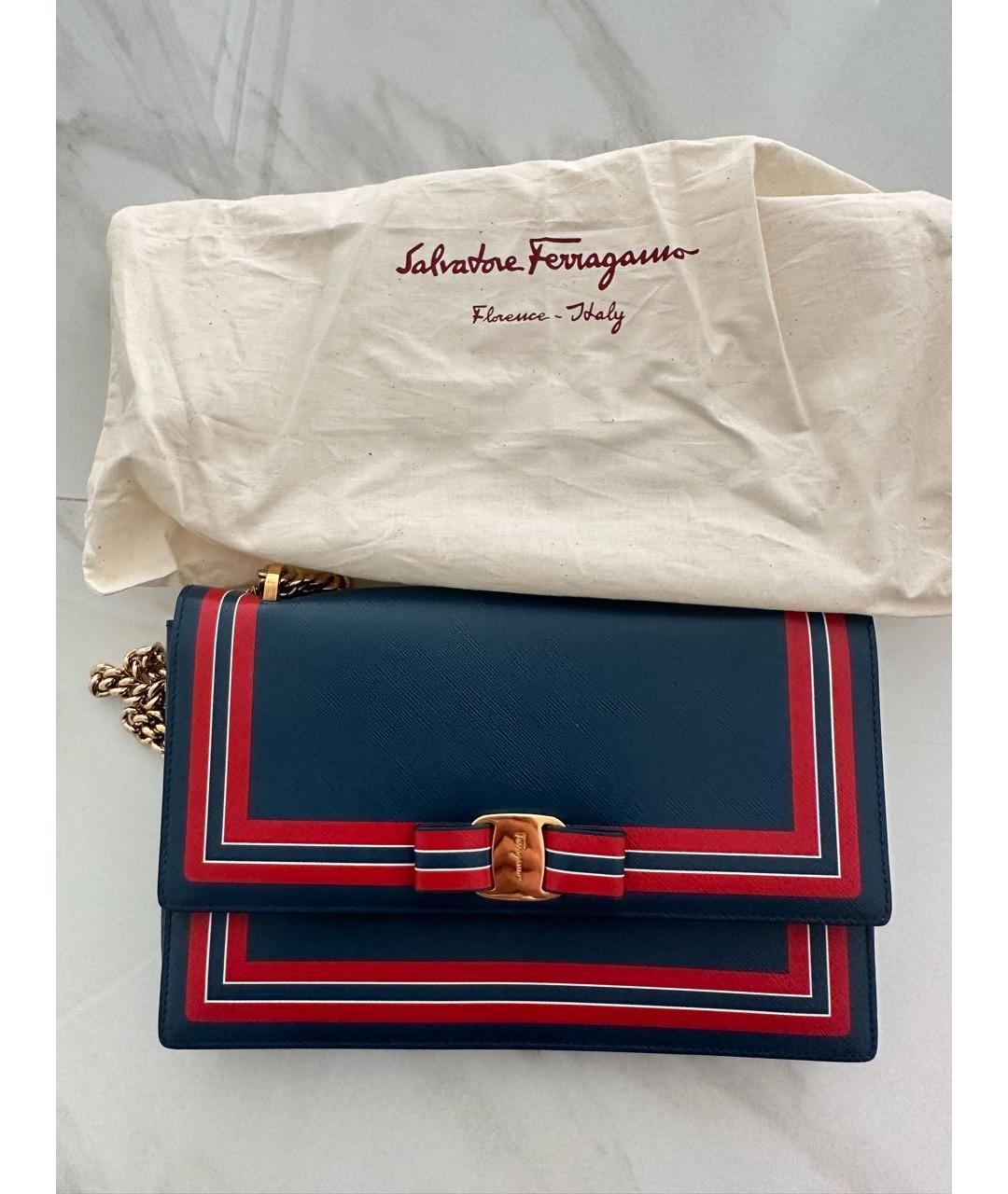 FERRAGAMO Темно-синяя кожаная сумка через плечо, фото 8