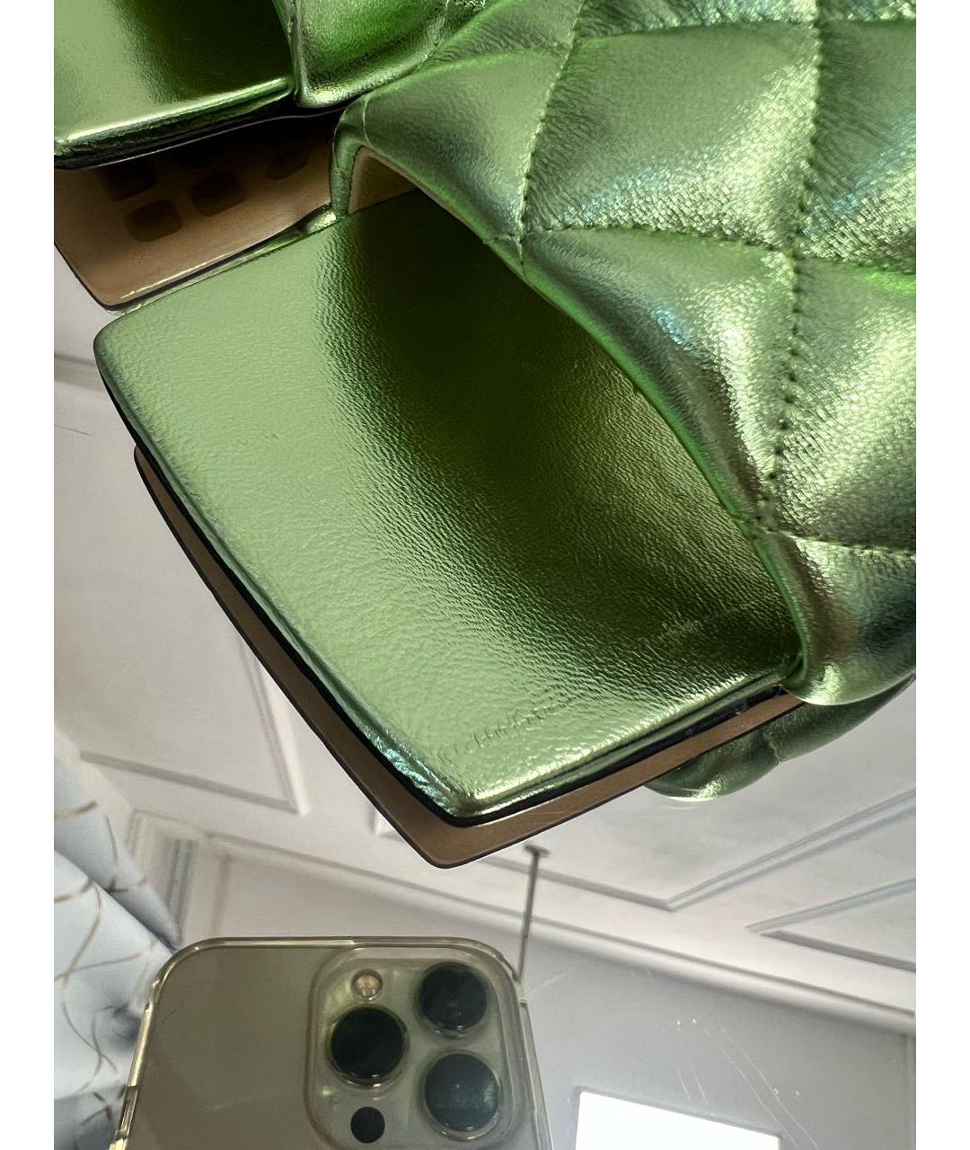 BOTTEGA VENETA Зеленые кожаные шлепанцы, фото 3