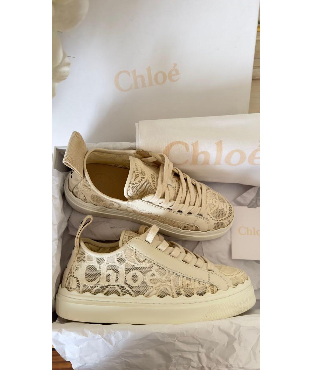 CHLOE Бежевые текстильные кеды, фото 6