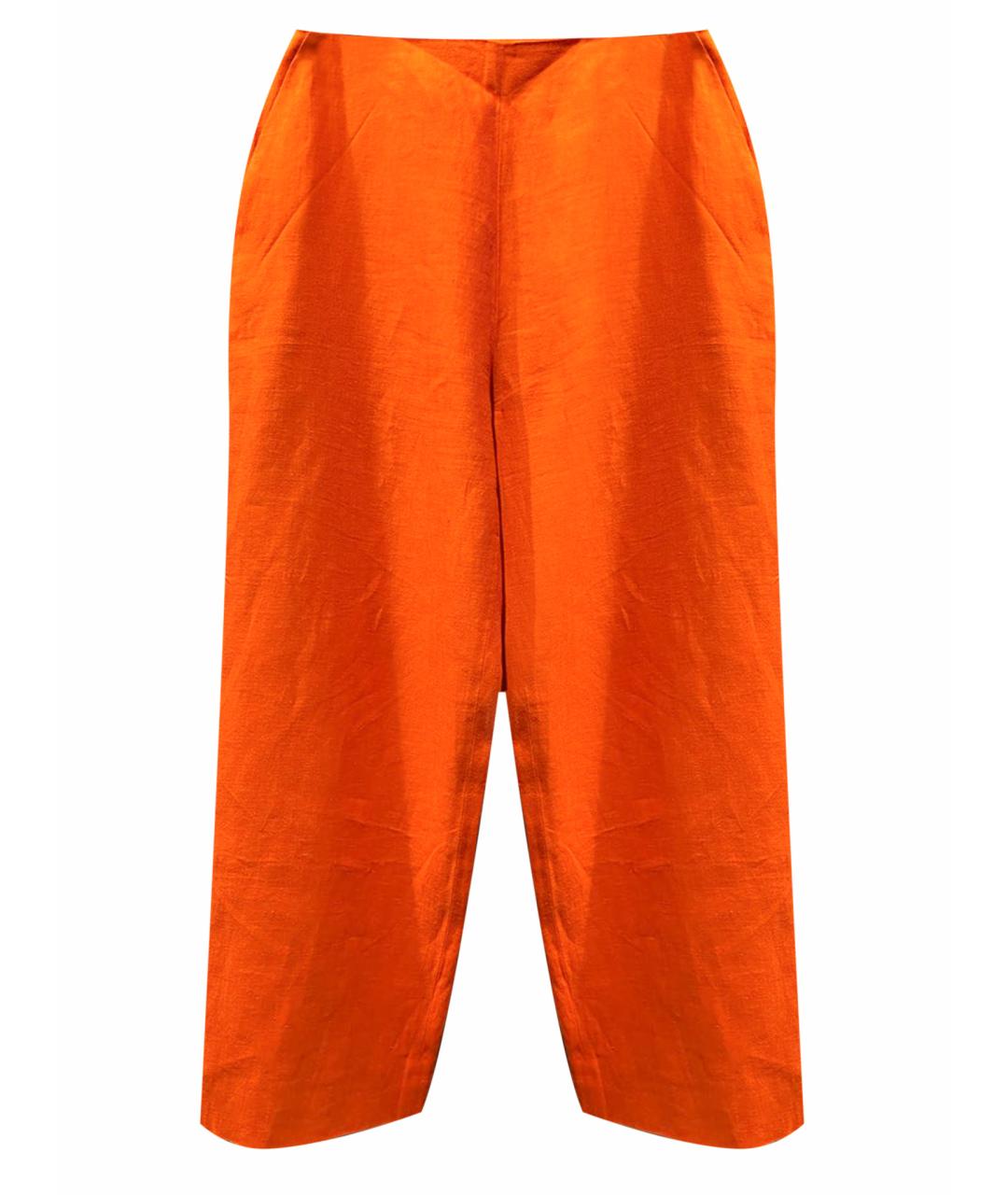 HERMES Оранжевое льняные брюки широкие, фото 1