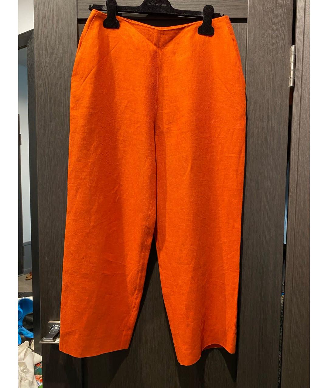 HERMES Оранжевое льняные брюки широкие, фото 5