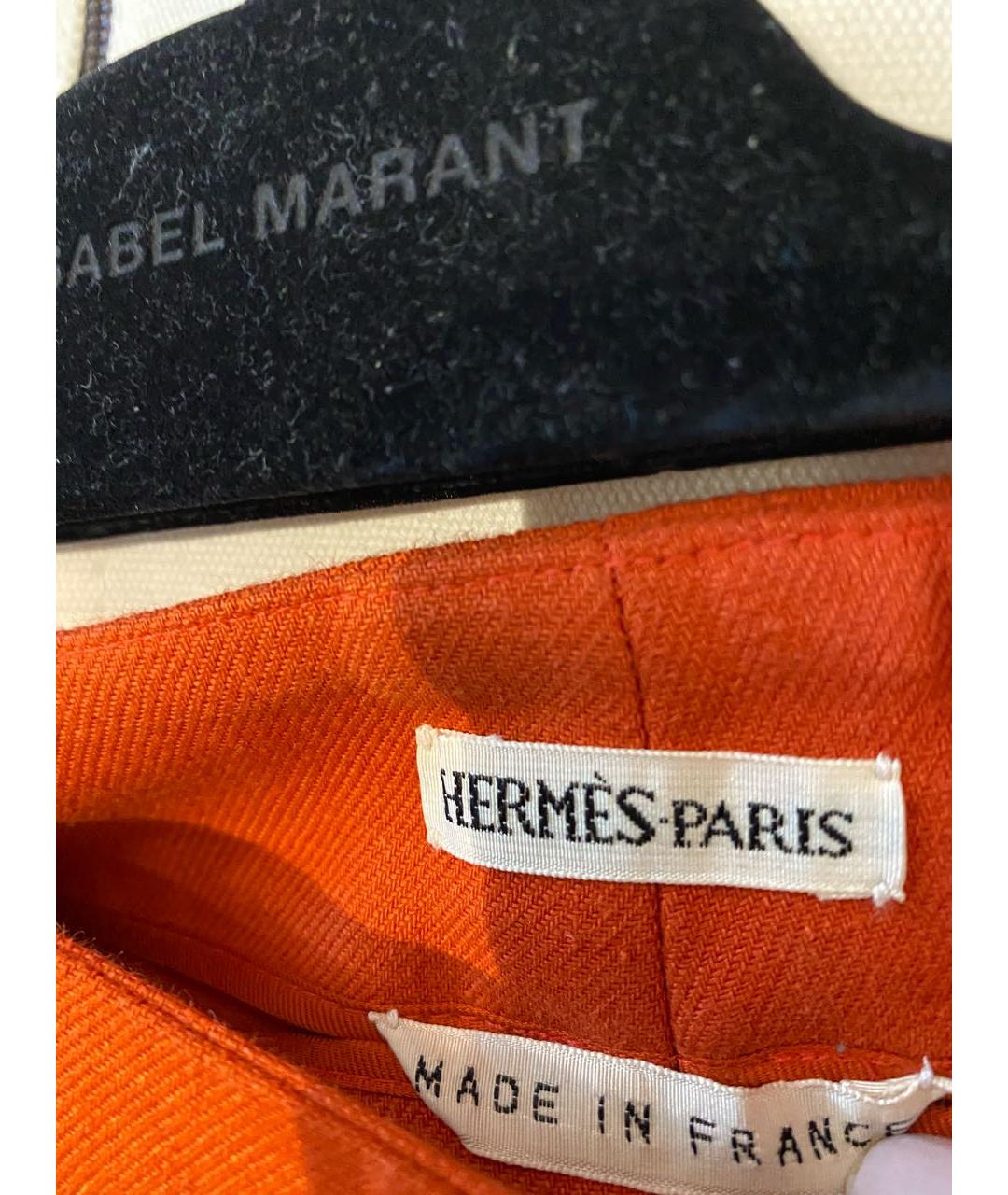 HERMES Оранжевое льняные брюки широкие, фото 3