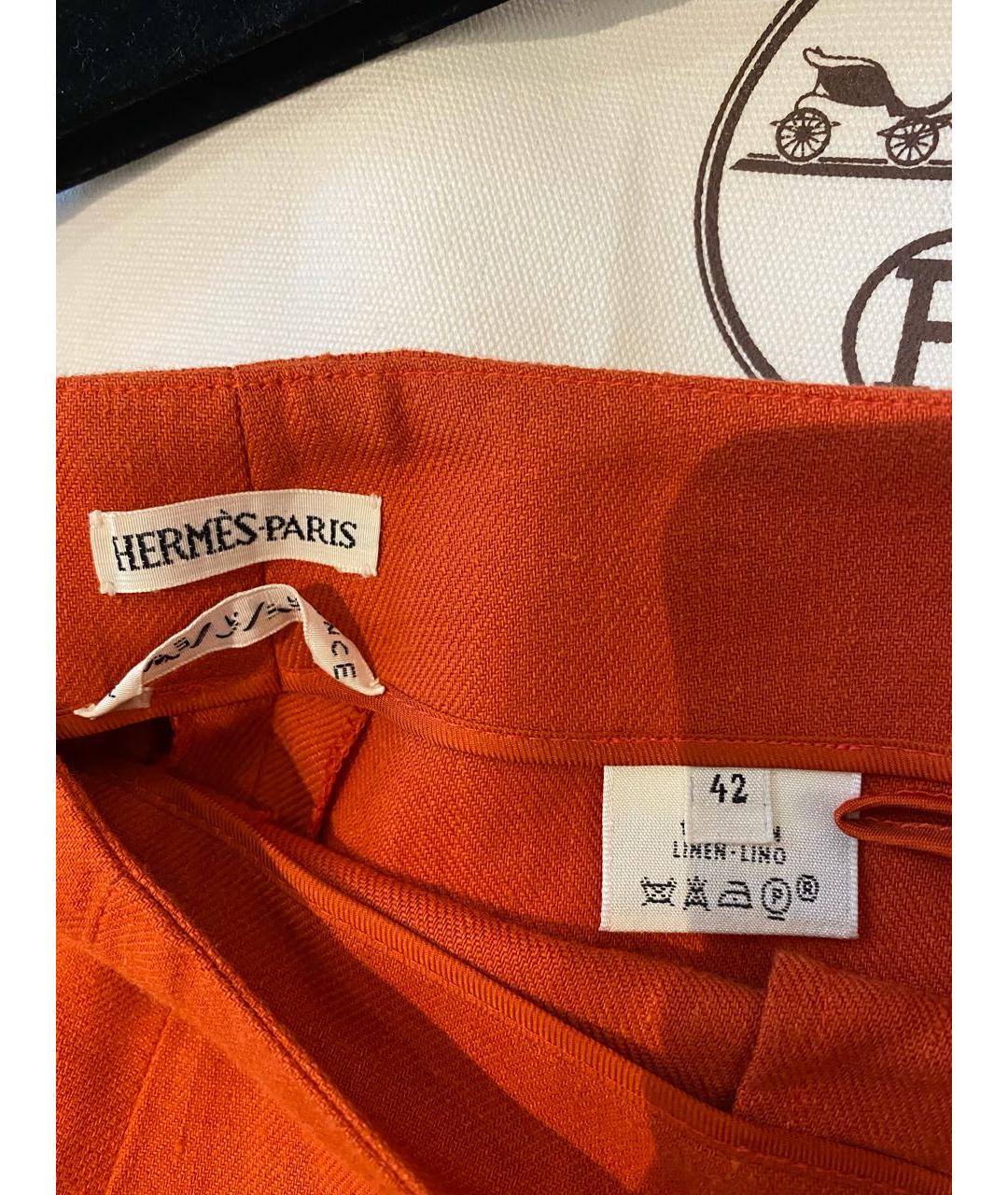 HERMES Оранжевое льняные брюки широкие, фото 4