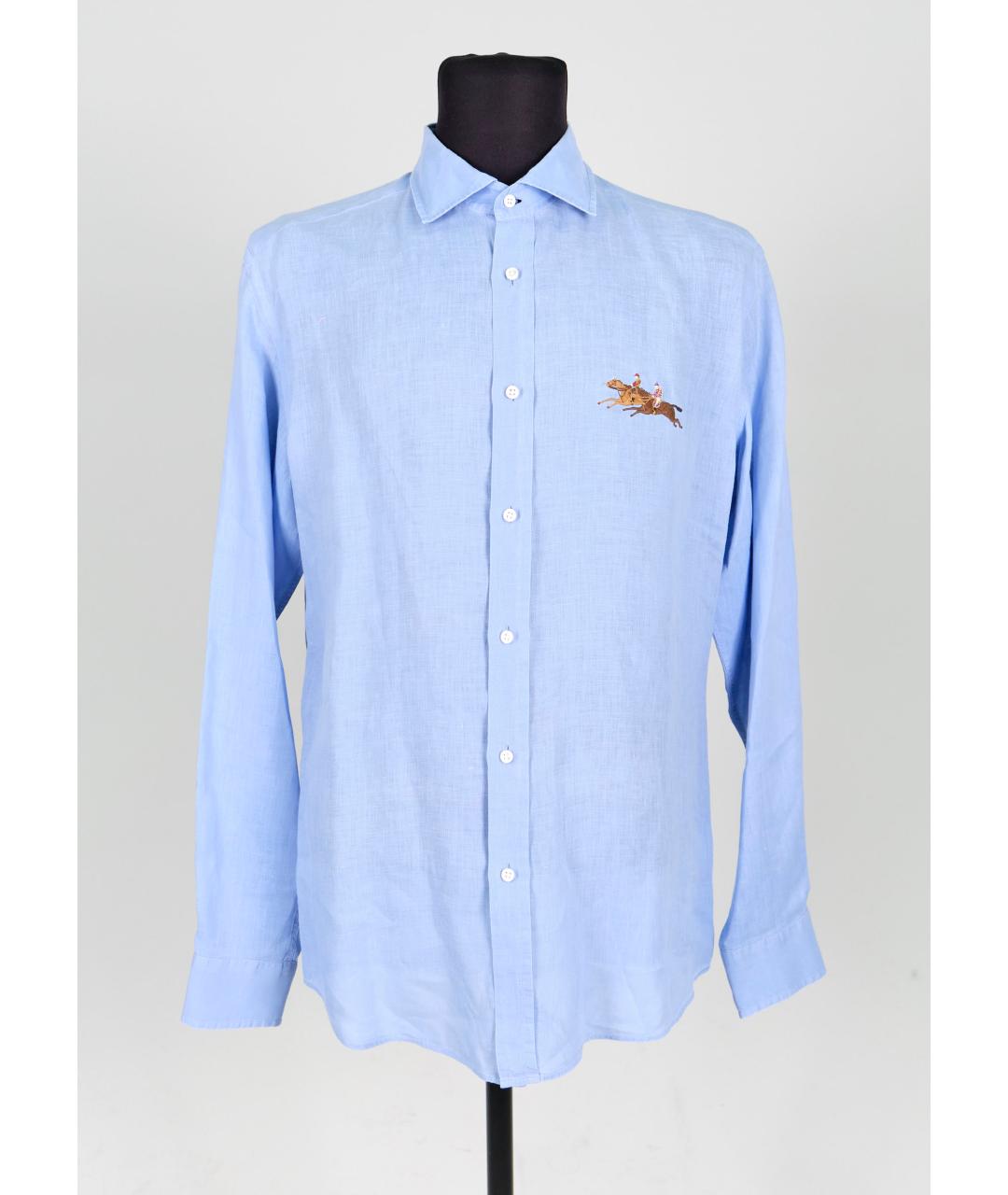 RALPH LAUREN PURPLE LABEL Голубая льняная кэжуал рубашка, фото 5