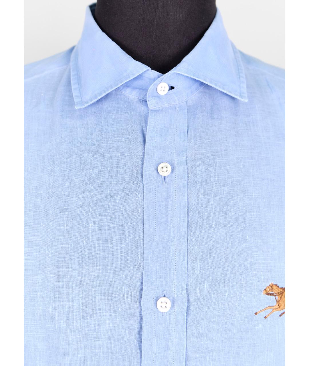 RALPH LAUREN PURPLE LABEL Голубая льняная кэжуал рубашка, фото 4