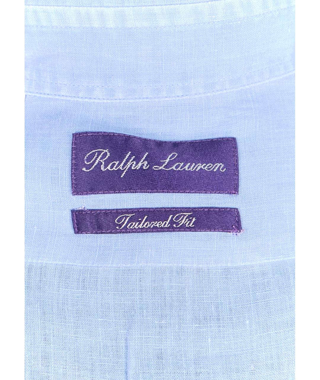 RALPH LAUREN PURPLE LABEL Голубая льняная кэжуал рубашка, фото 3
