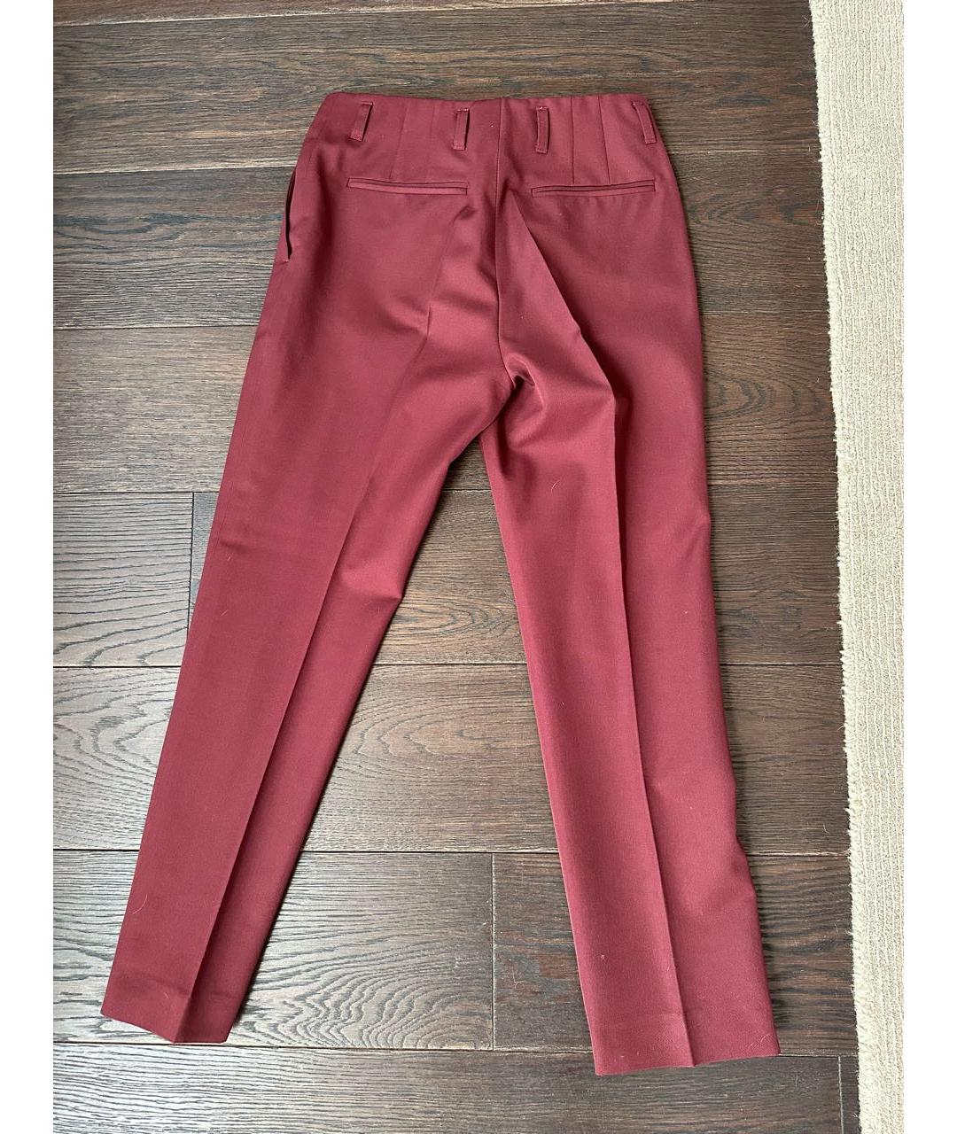 DRIES VAN NOTEN Бордовые шерстяные прямые брюки, фото 2