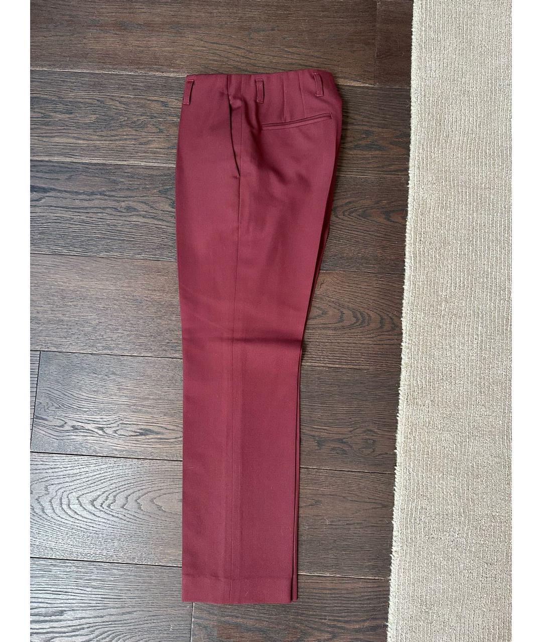 DRIES VAN NOTEN Бордовые шерстяные прямые брюки, фото 4