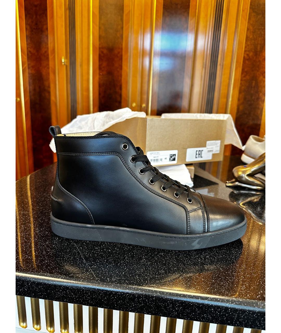 CHRISTIAN LOUBOUTIN Черные кожаные высокие кроссовки / кеды, фото 9