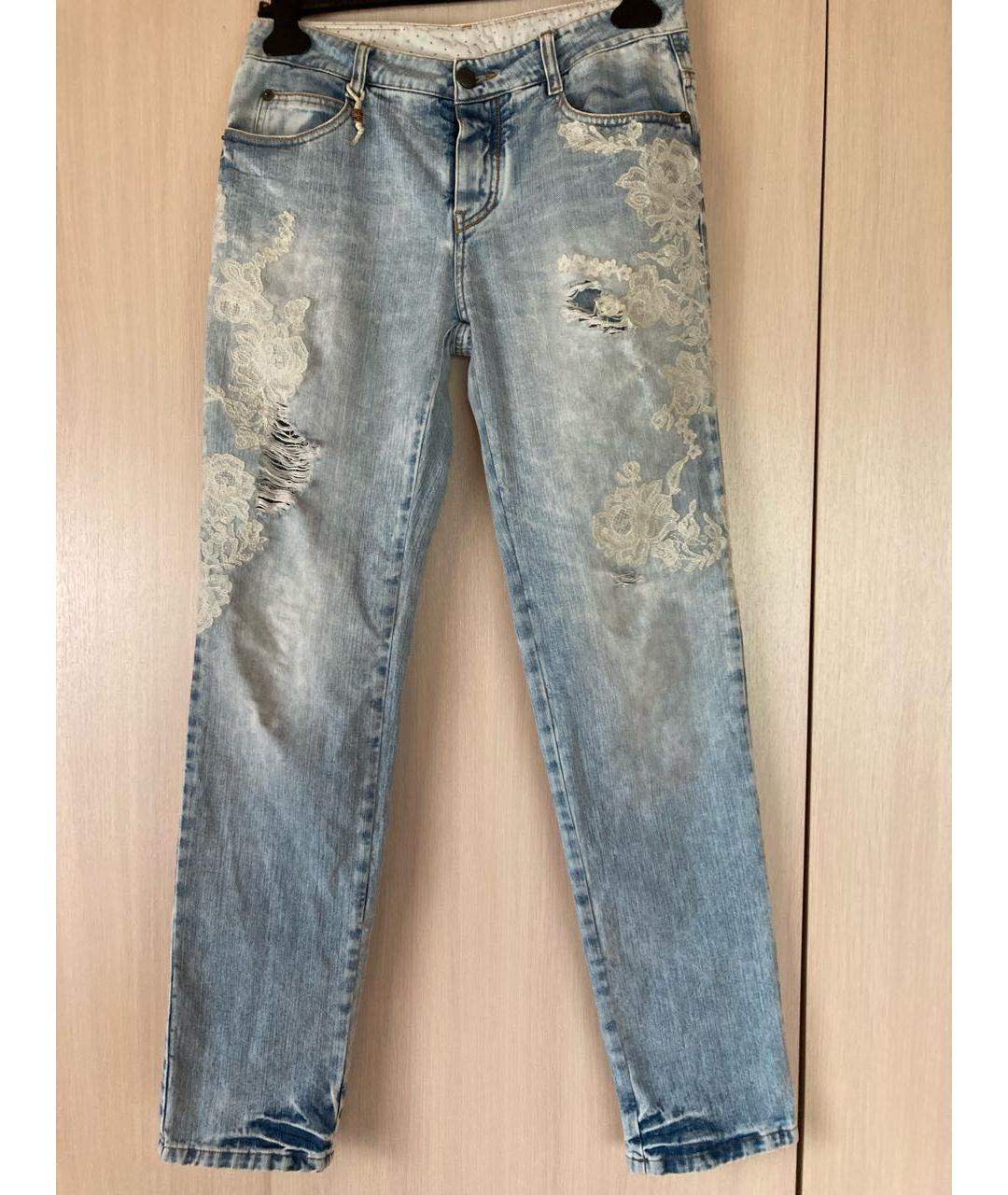 ERMANNO SCERVINO Голубые хлопковые джинсы слим, фото 9