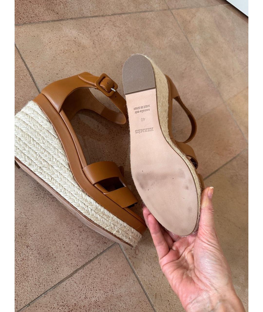 HERMES Бежевые кожаные босоножки, фото 2