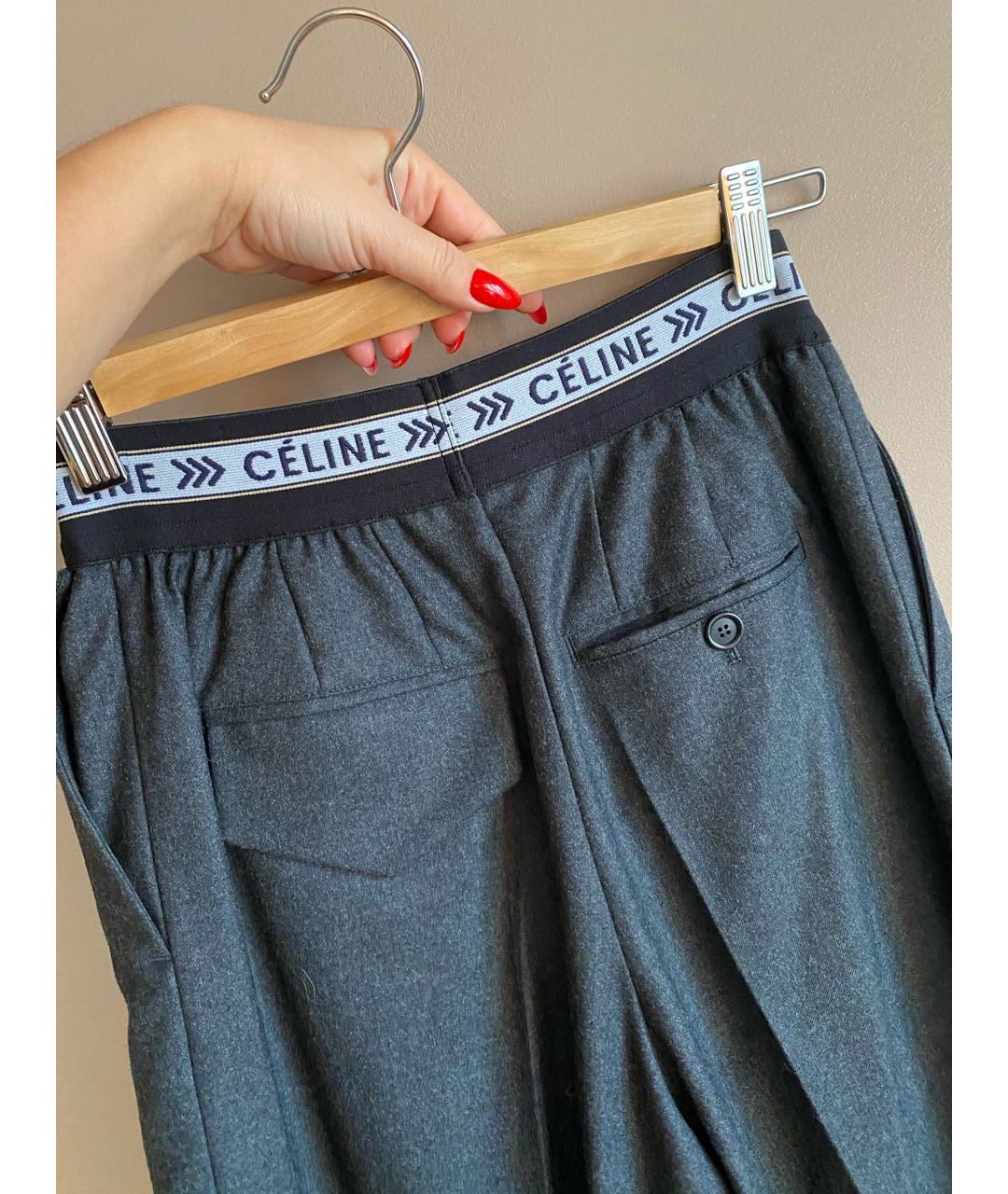 CELINE PRE-OWNED Серые шерстяные прямые брюки, фото 3