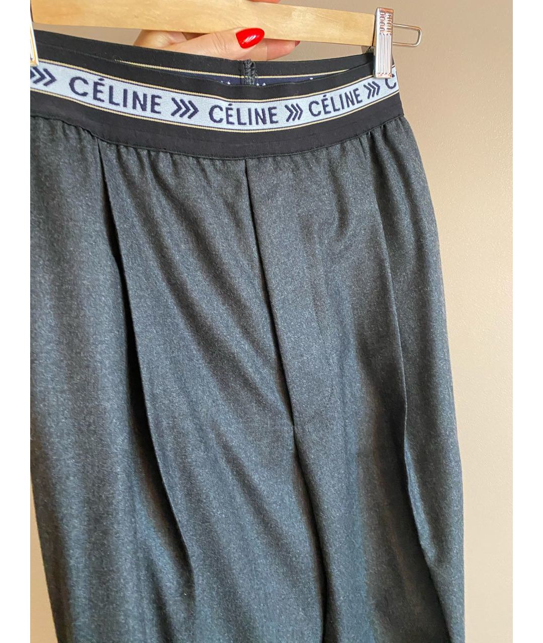 CELINE PRE-OWNED Серые шерстяные прямые брюки, фото 4