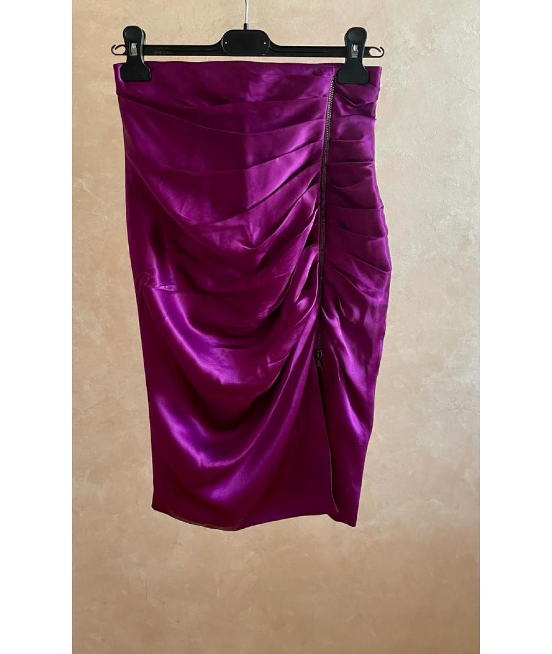 JOHN RICHMOND Фиолетовая шелковая юбка мини, фото 7