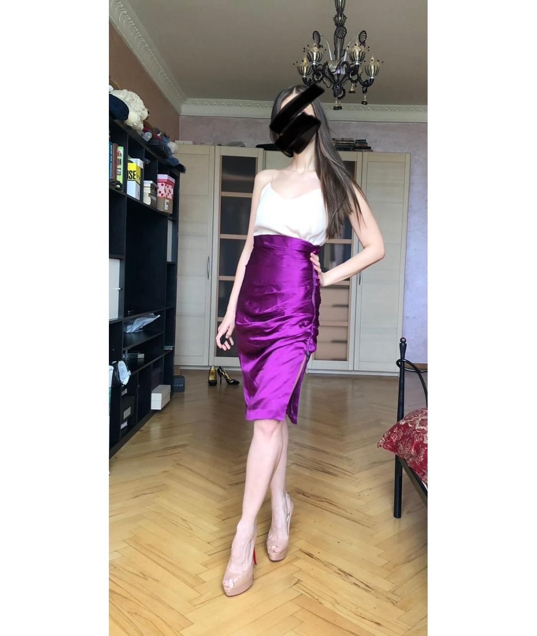 JOHN RICHMOND Фиолетовая шелковая юбка мини, фото 6