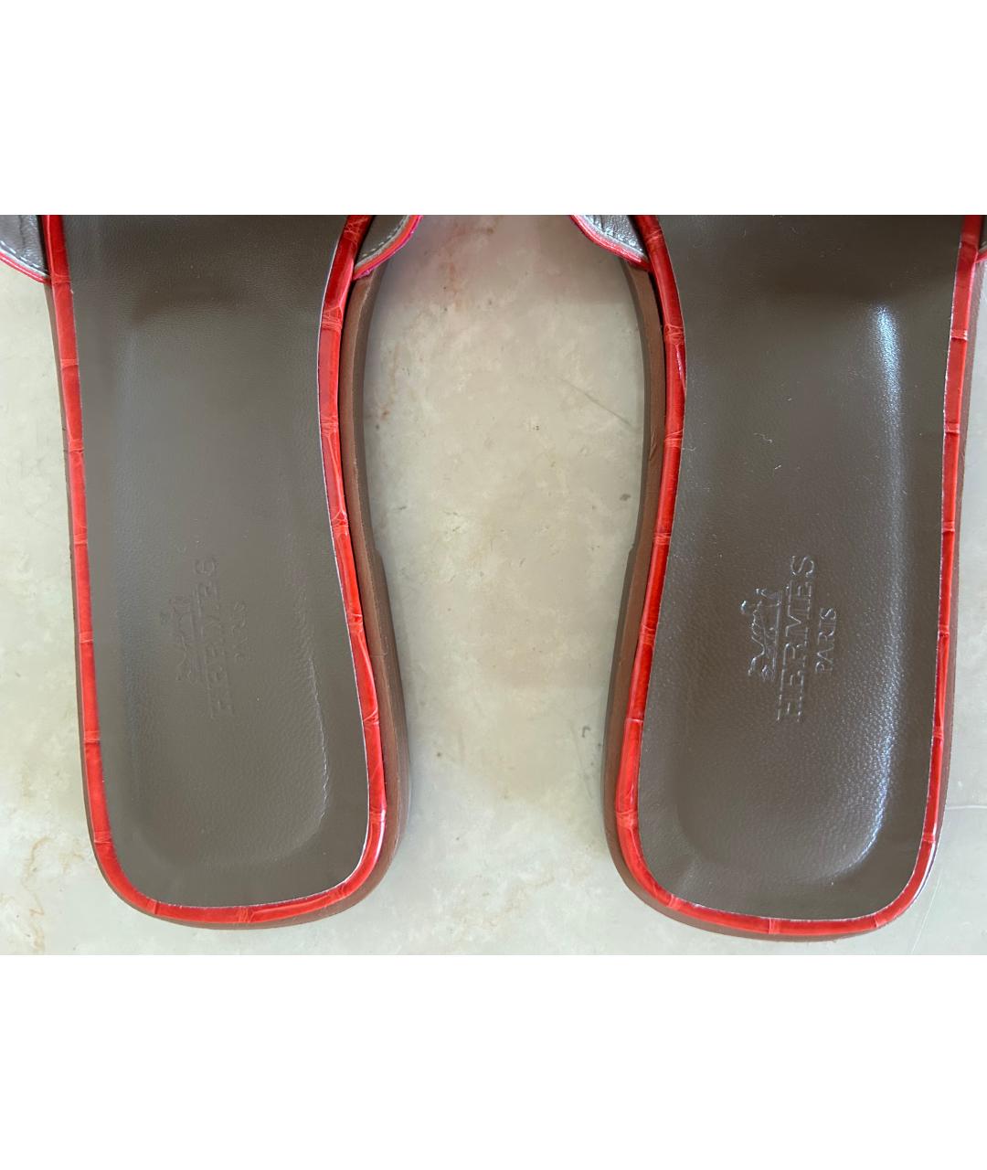 HERMES Оранжевое шлепанцы из экзотической кожи, фото 4