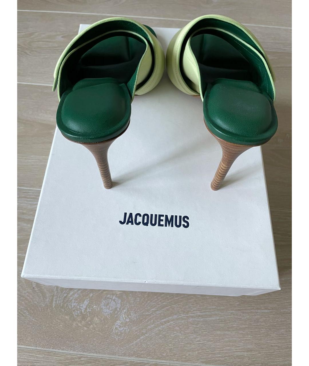 JACQUEMUS Зеленые кожаные босоножки, фото 2
