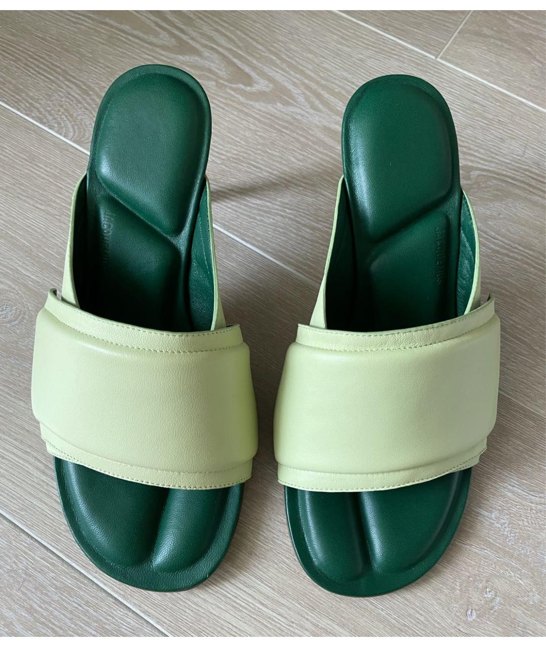 JACQUEMUS Зеленые кожаные босоножки, фото 3