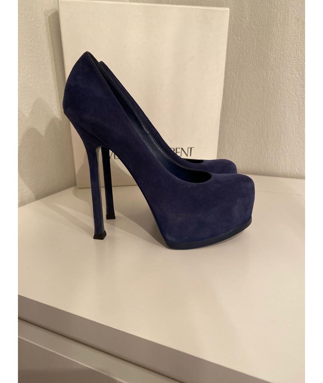 SAINT LAURENT Темно-синие замшевые туфли, фото 5