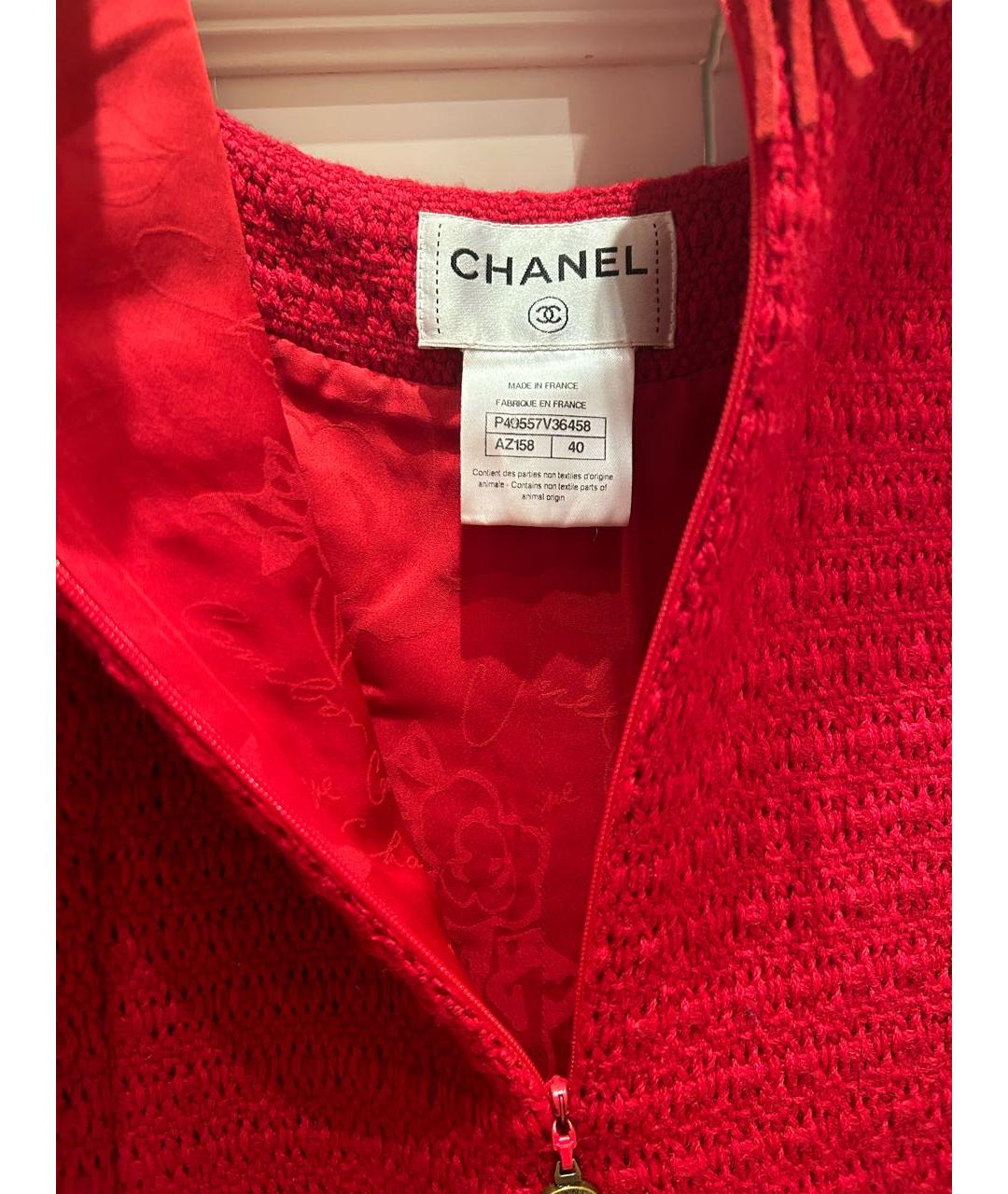 CHANEL Красное шерстяное повседневное платье, фото 3