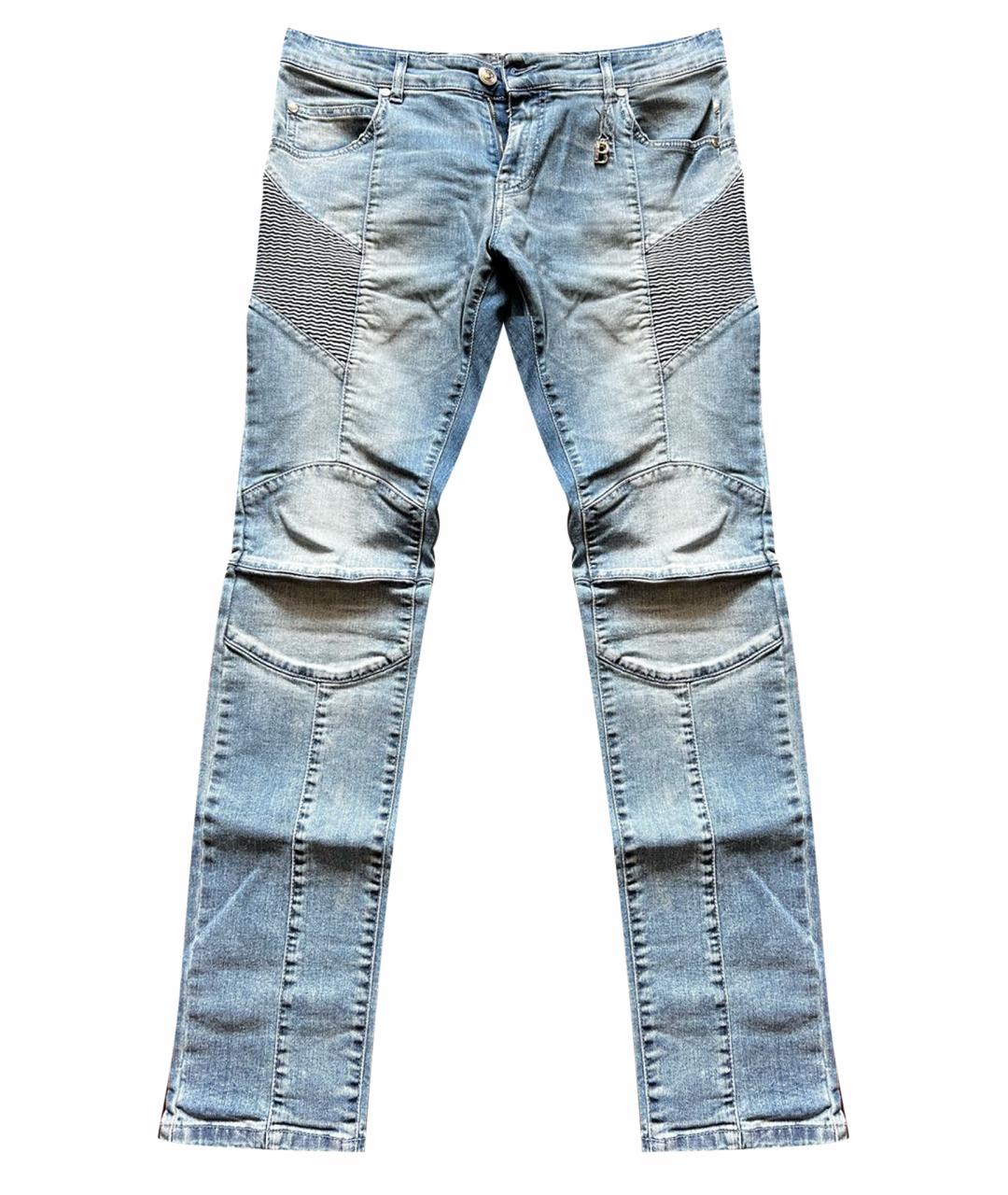 BALMAIN Голубые хлопковые прямые джинсы, фото 1