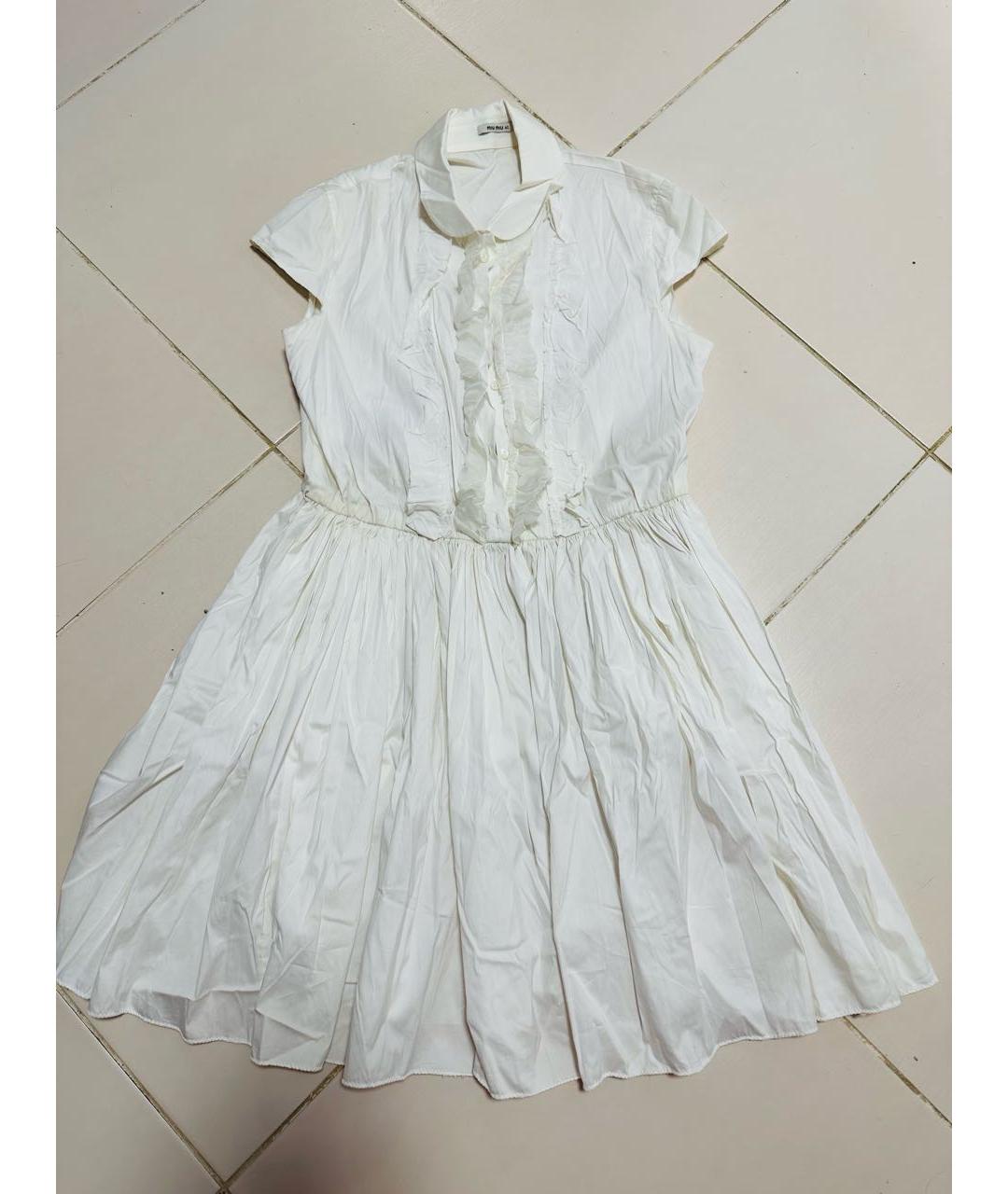 MIU MIU Белое хлопко-эластановое коктейльное платье, фото 9