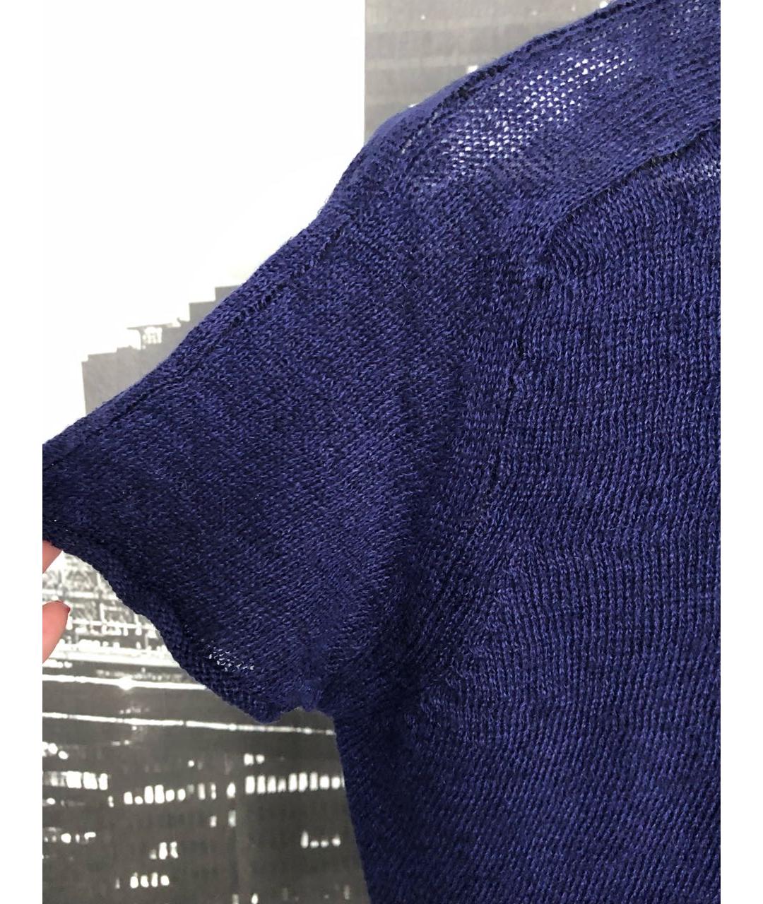 ISABEL BENENATO Темно-синий льняной джемпер / свитер, фото 5