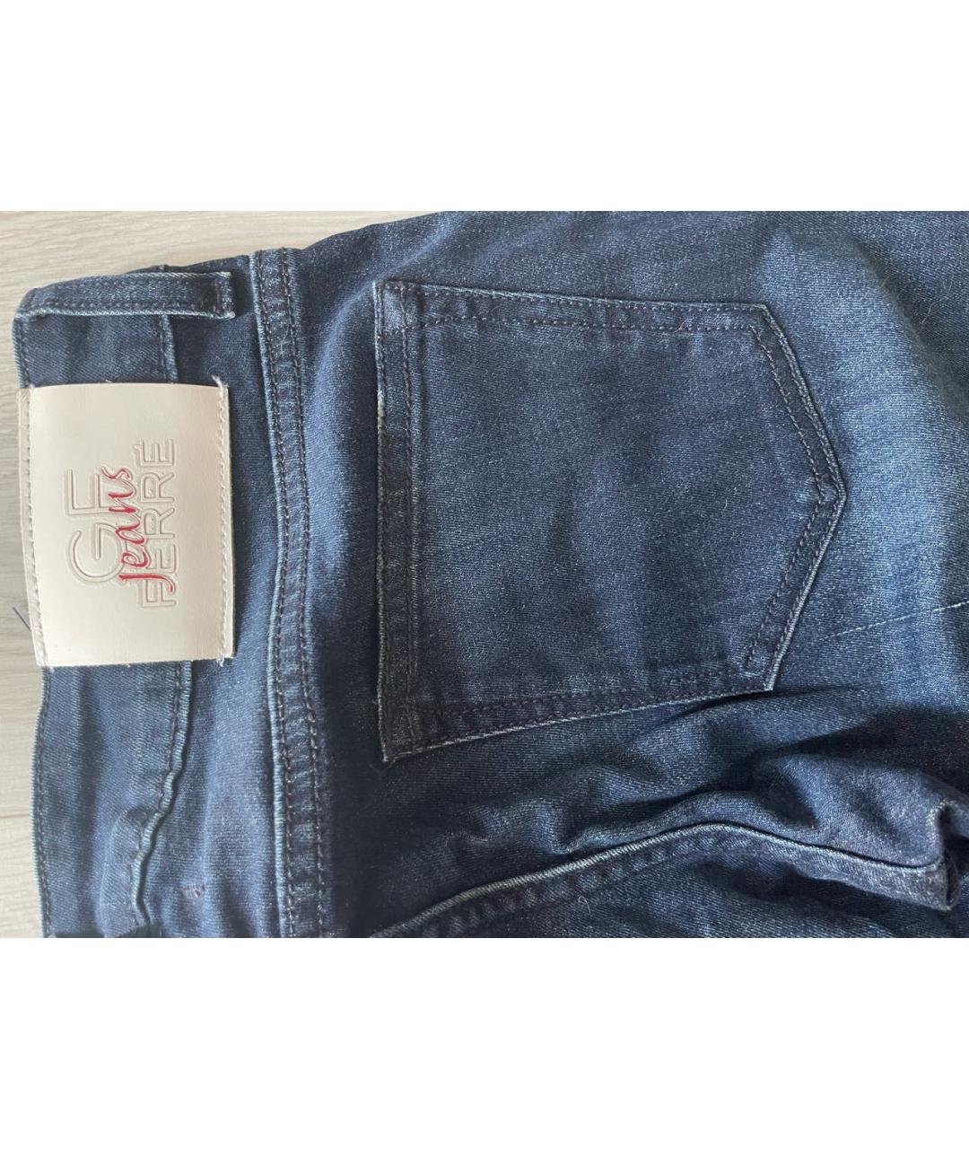 GIANFRANCO FERRE Темно-синие хлопко-полиэстеровые прямые джинсы, фото 5