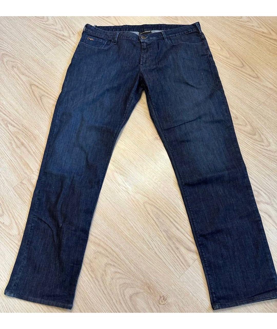 EMPORIO ARMANI Темно-синие хлопковые прямые джинсы, фото 9