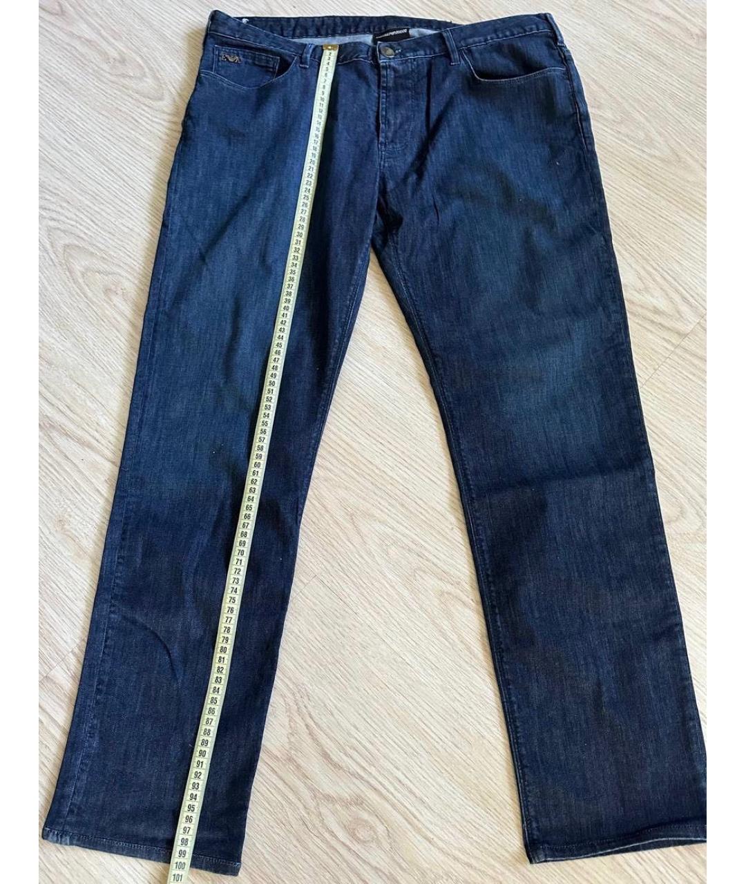 EMPORIO ARMANI Темно-синие хлопковые прямые джинсы, фото 4