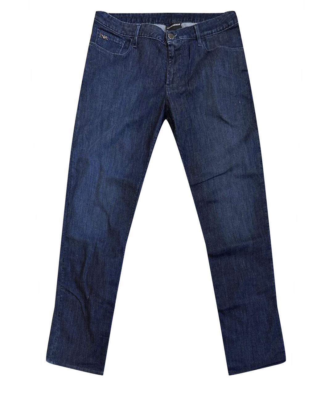 EMPORIO ARMANI Темно-синие хлопковые прямые джинсы, фото 1