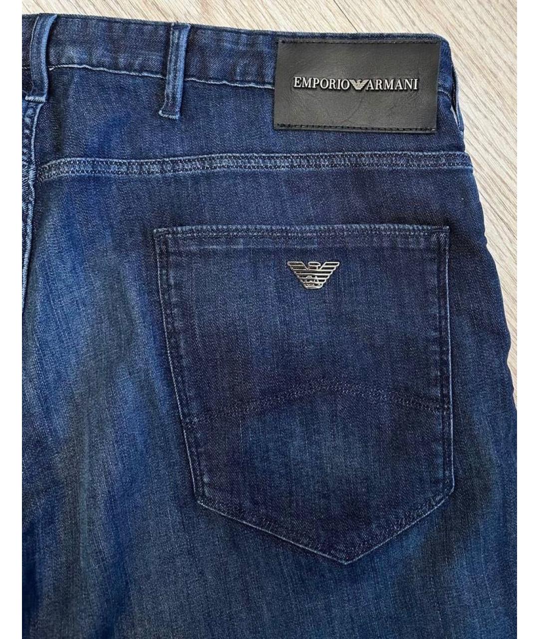 EMPORIO ARMANI Темно-синие хлопковые прямые джинсы, фото 3