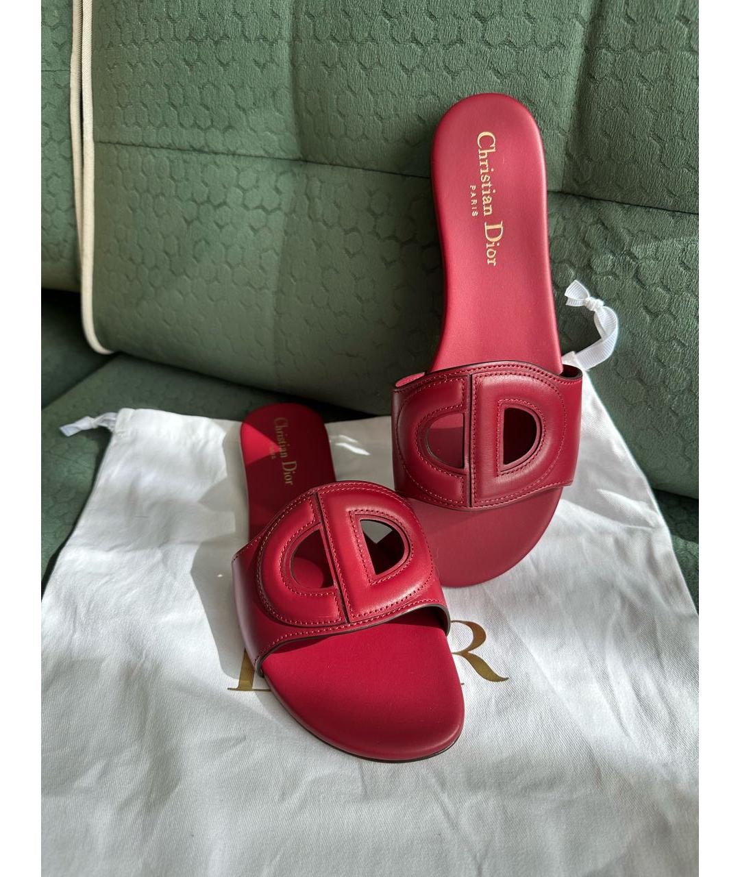 CHRISTIAN DIOR Бордовые кожаные шлепанцы, фото 4