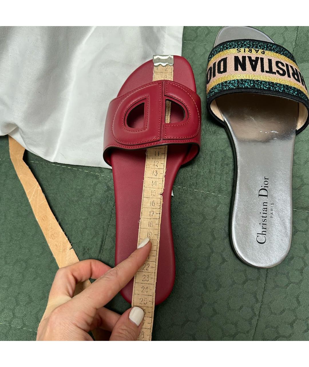CHRISTIAN DIOR Бордовые кожаные шлепанцы, фото 2