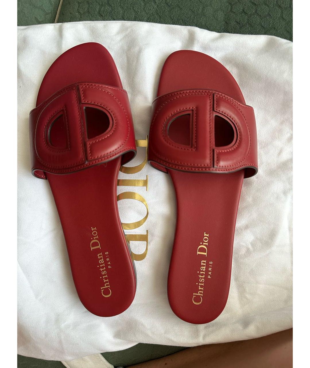 CHRISTIAN DIOR Бордовые кожаные шлепанцы, фото 5