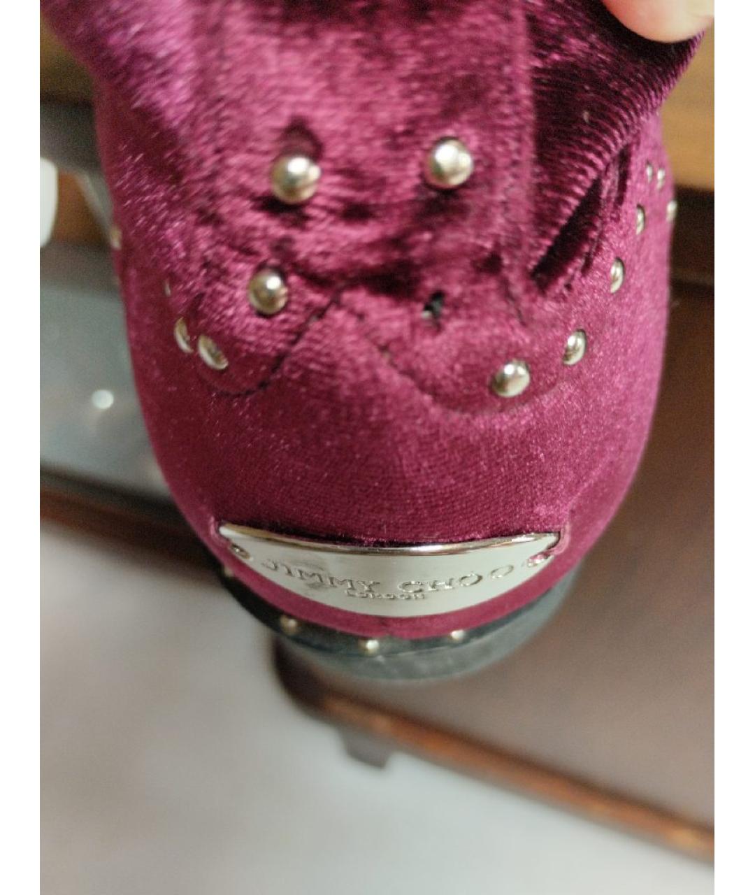 JIMMY CHOO Бордовые бархатные ботинки, фото 5