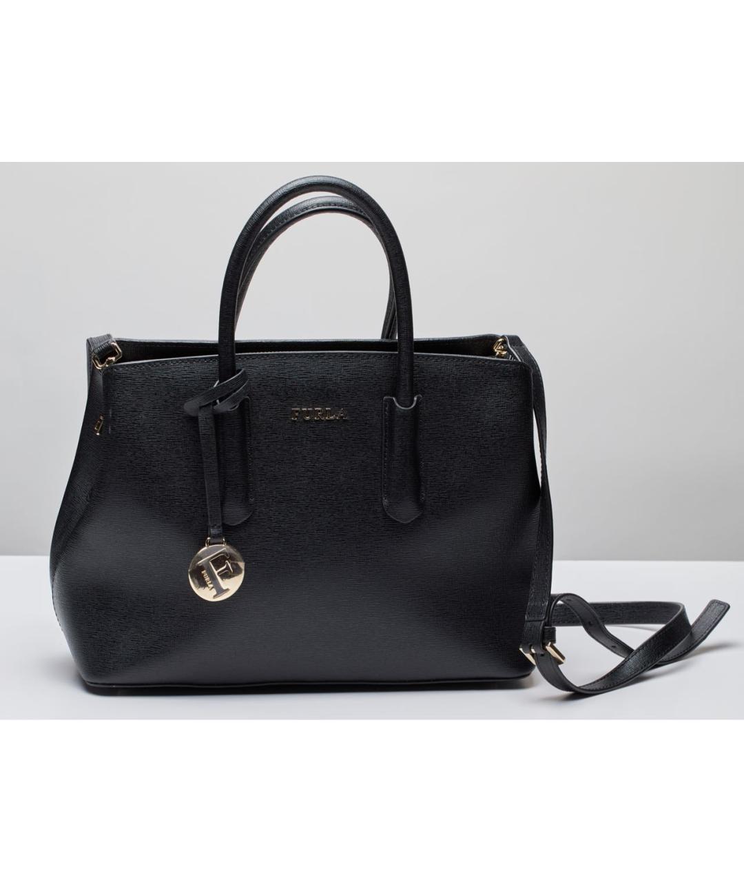 FURLA Черная кожаная сумка тоут, фото 2