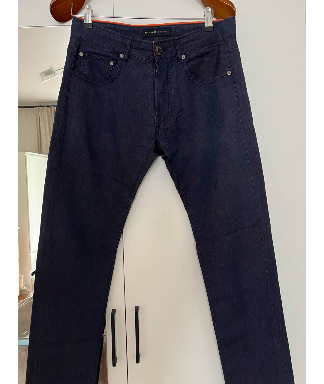 ETRO Синие хлопко-леновые джинсы скинни, фото 4
