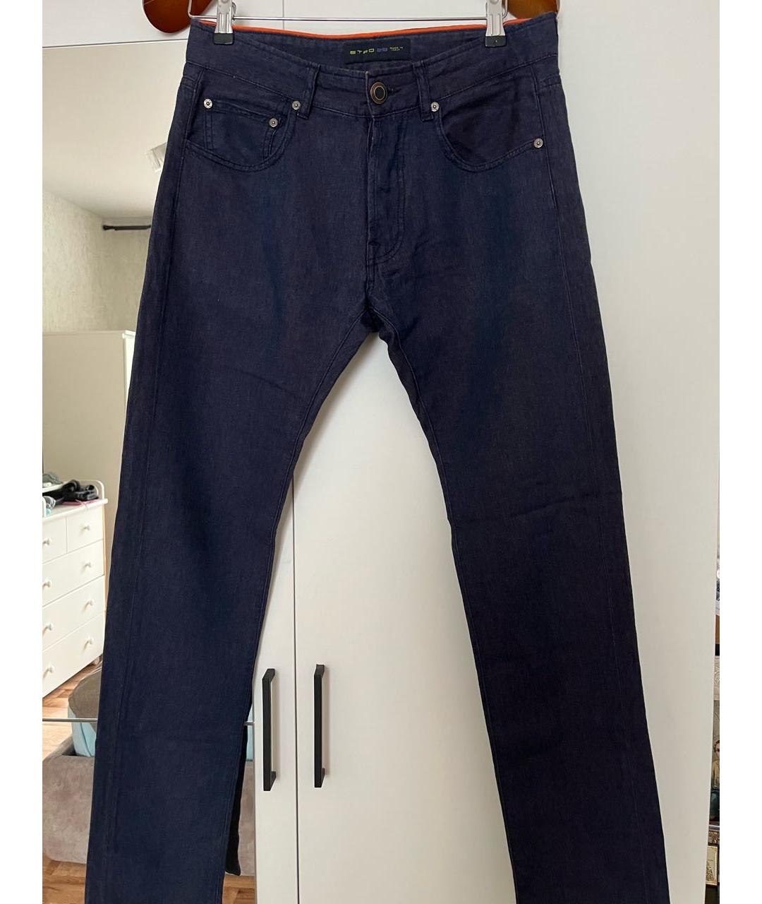 ETRO Синие хлопко-леновые джинсы скинни, фото 5