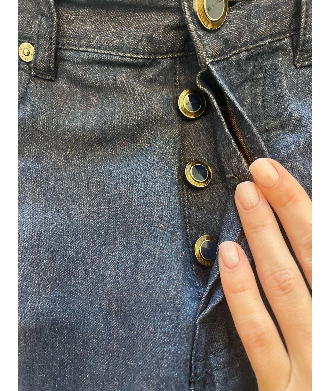 ETRO Синие хлопко-леновые джинсы скинни, фото 6