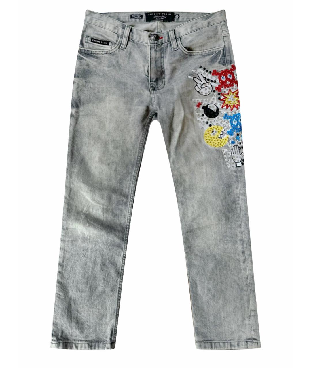 PHILIPP PLEIN Серые хлопко-эластановые джинсы слим, фото 1