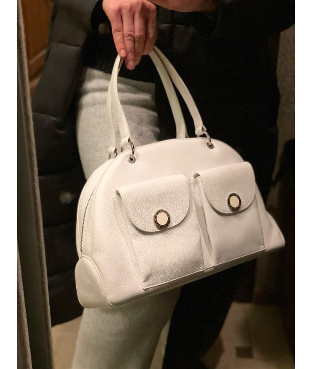 BVLGARI Белая кожаная сумка с короткими ручками, фото 7