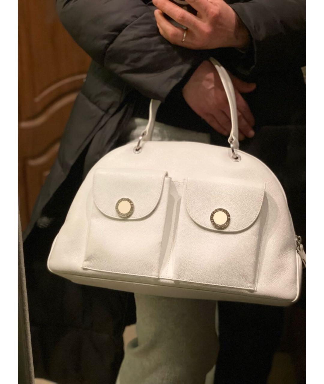 BVLGARI Белая кожаная сумка с короткими ручками, фото 8