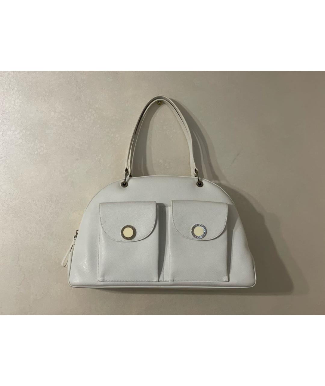 BVLGARI Белая кожаная сумка с короткими ручками, фото 9