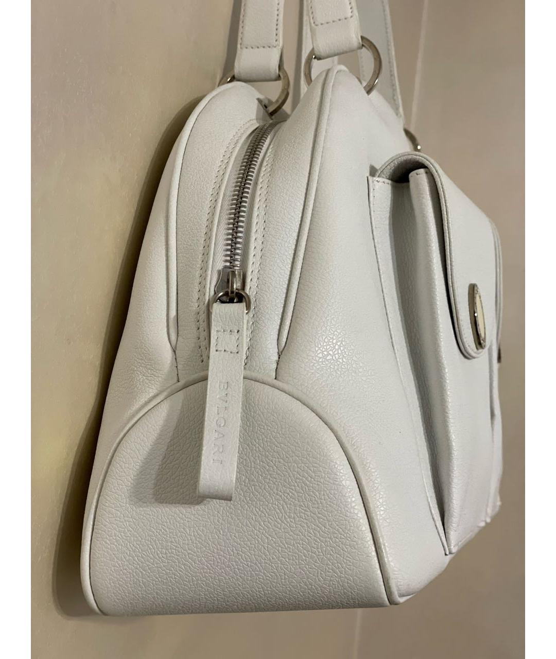 BVLGARI Белая кожаная сумка с короткими ручками, фото 4