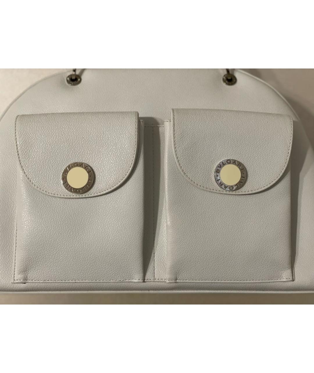 BVLGARI Белая кожаная сумка с короткими ручками, фото 3