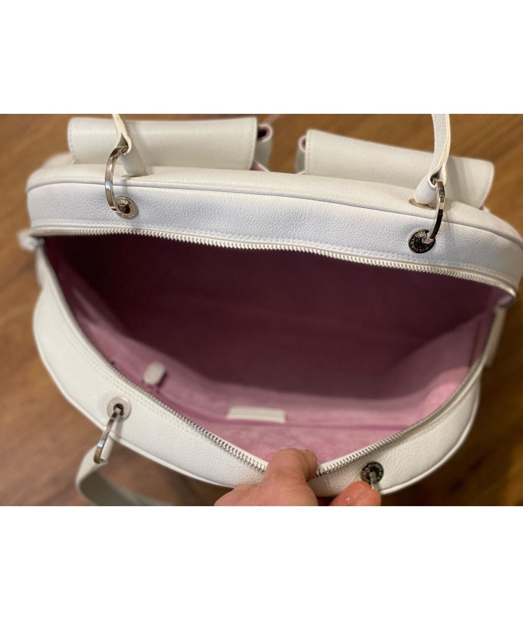 BVLGARI Белая кожаная сумка с короткими ручками, фото 6