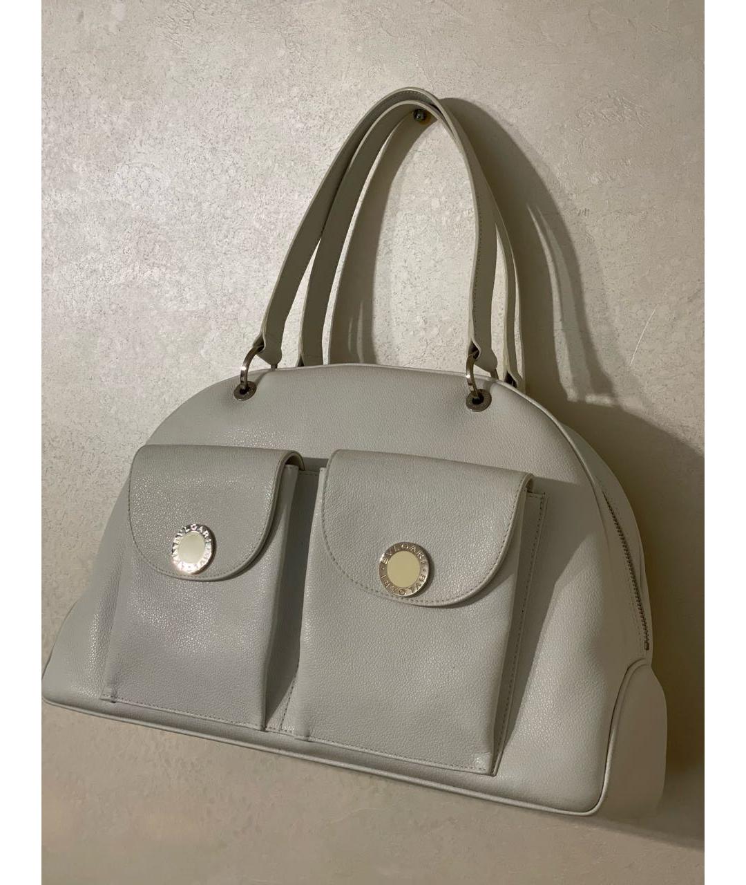 BVLGARI Белая кожаная сумка с короткими ручками, фото 2