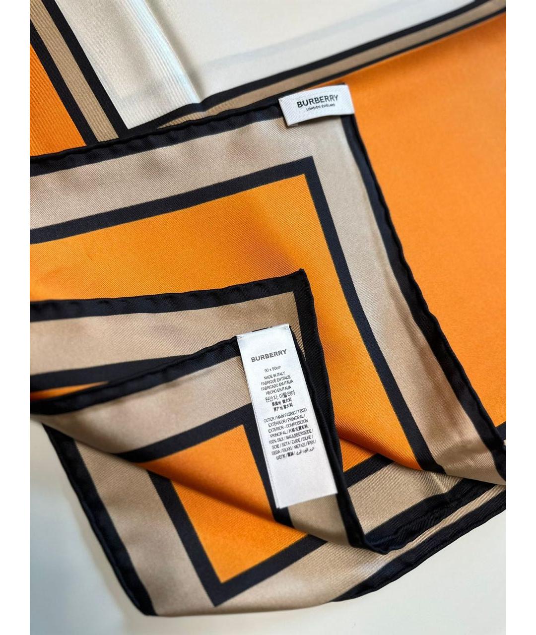 BURBERRY Оранжевый шелковый платок, фото 2