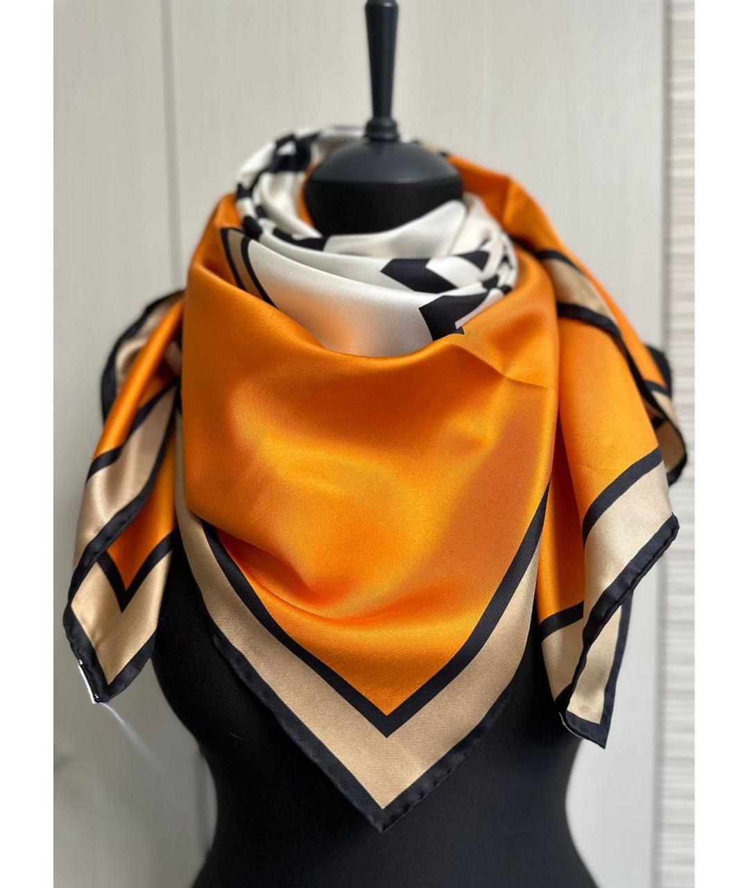 BURBERRY Оранжевый шелковый платок, фото 4